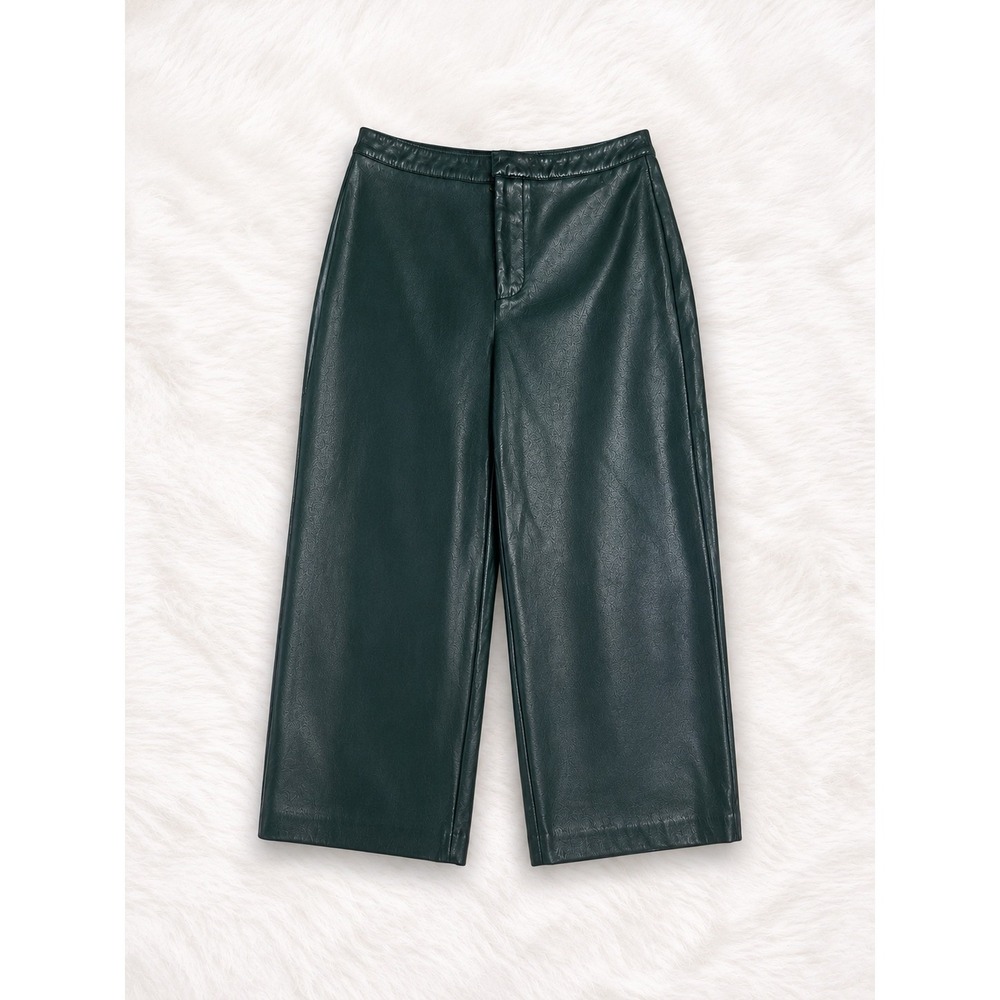 Scoop Faux Leather Cropped Wide Leg Pants Small Green High Rise Trendy Boutique